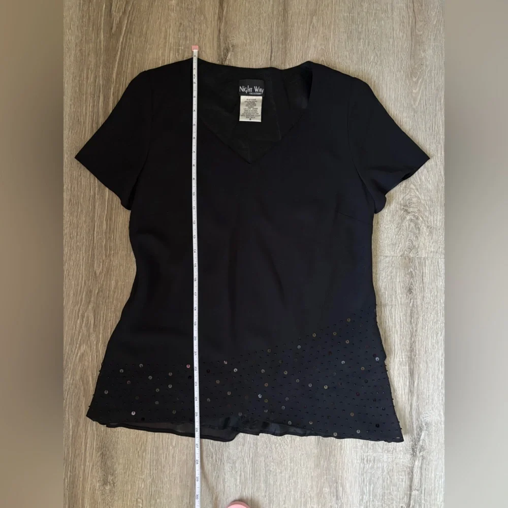 Night Way Collections Black V-Neck Short Sleeve Tunic with Hem Embellishment - Picture 12 of 13